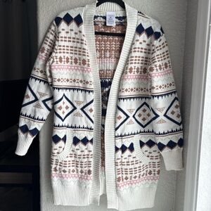 SERRA Tribal Aztec Open Cardigan Sweater Boho Western Knit Pockets M